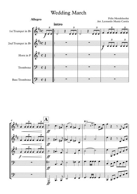 Weedin March Felix Mendelssohn For Brass Quintet Sheet Music