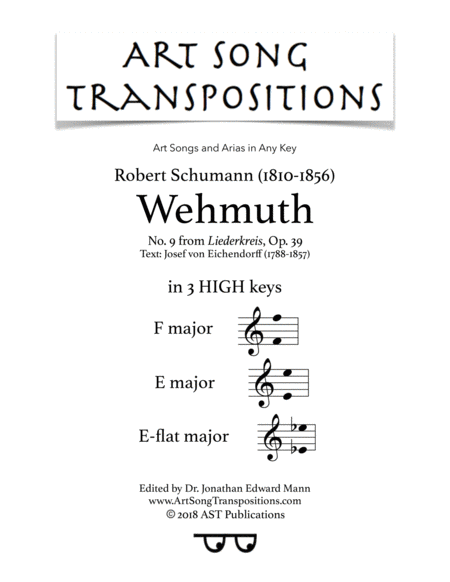 Wehmuth Op 39 No 9 In 3 High Keys F E E Flat Major Sheet Music