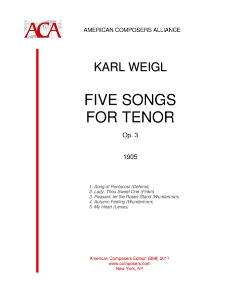 Weiglk Five Songs For Tenor Sheet Music