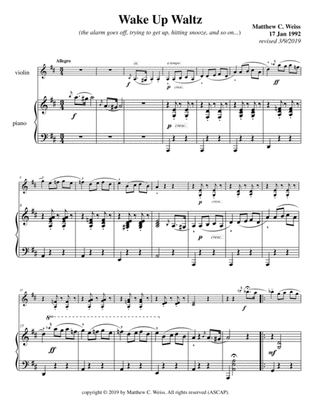 Free Sheet Music Weiss Wake Up Waltz For Violin And Piano Piano Part