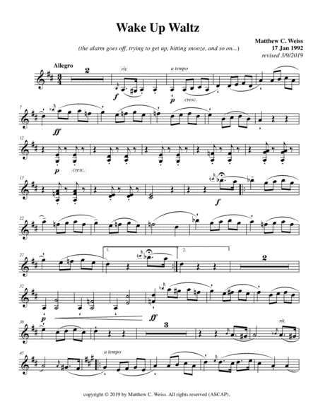 Weiss Wake Up Waltz For Violin And Piano Violin Part Sheet Music