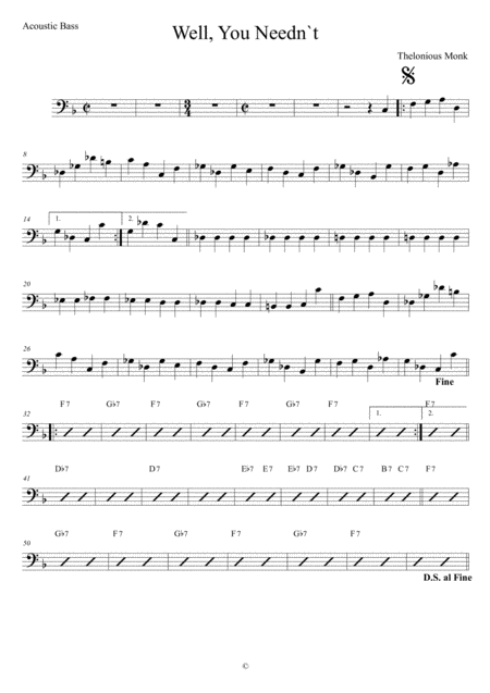 Free Sheet Music Well You Neednt Its Over Now Acoustic Bass