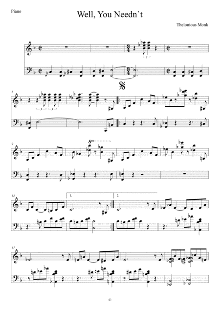 Well You Neednt Its Over Now Piano Sheet Music