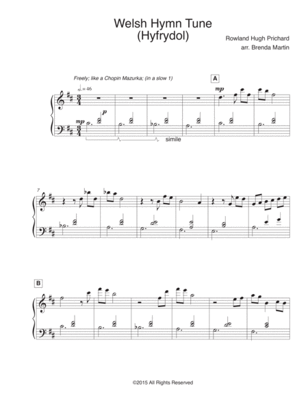 Free Sheet Music Welsh Hymn Tune Solo Piano Arrangement