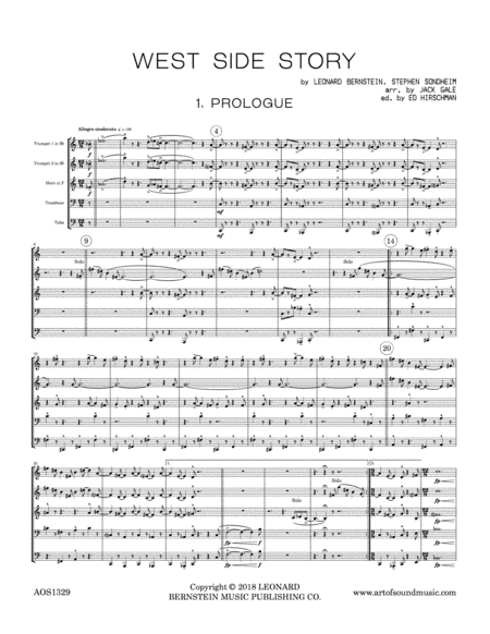 West Side Story For Brass Quintet Arranged By Jack Gale Sheet Music