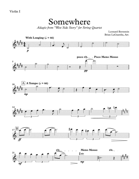 Free Sheet Music West Side Story Somewhere