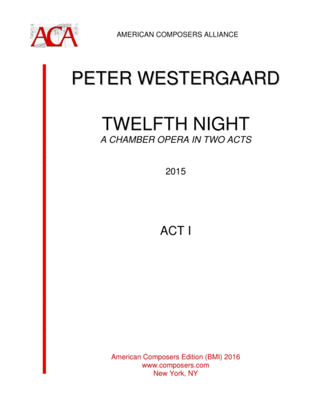 Westergaard Twelfth Night Act I Full Score Sheet Music