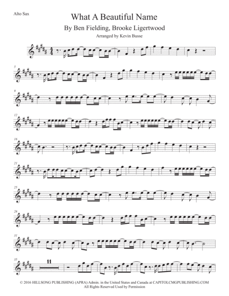 Free Sheet Music What A Beautiful Name Alto Sax Original Key