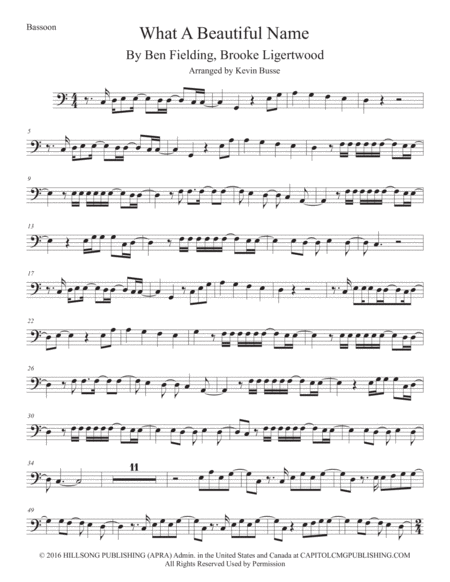 Free Sheet Music What A Beautiful Name Bassoon Easy Key Of C
