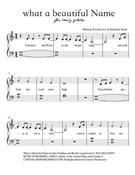 Free Sheet Music What A Beautiful Name For Easy Piano Level 1 2