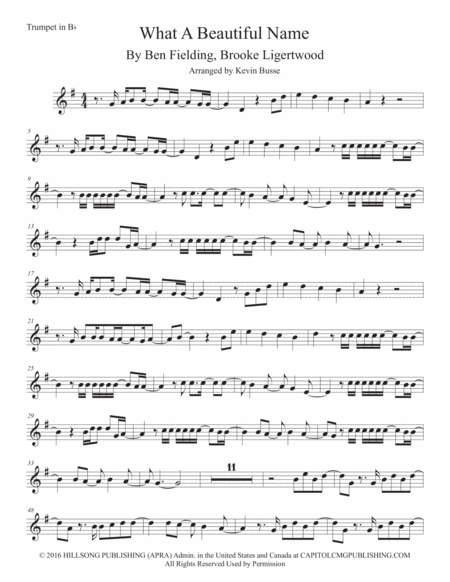 Free Sheet Music What A Beautiful Name Trumpet