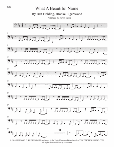 What A Beautiful Name Tuba Original Key Sheet Music