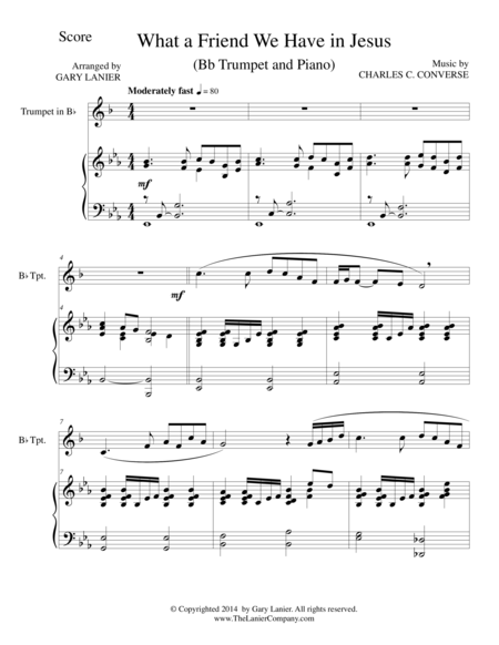 Free Sheet Music What A Friend We Have In Jesus Bb Trumpet Piano And Trp Part