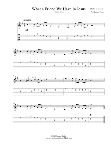 What A Friend We Have In Jesus For Easy Guitar With Tab Sheet Music