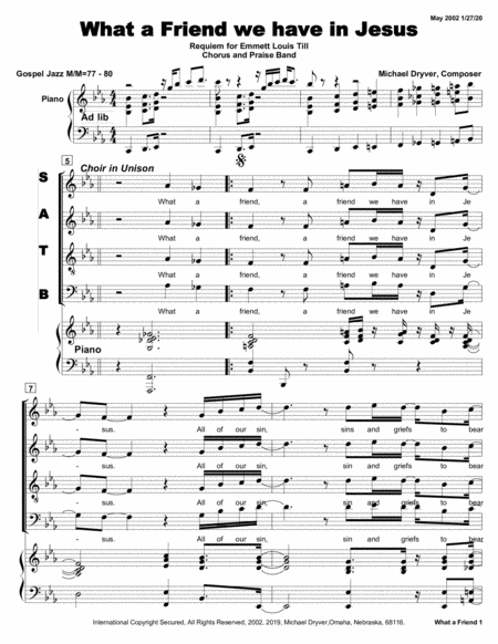 Free Sheet Music What A Friend We Have In Jesus From Requiem Of Emmett Louis Till