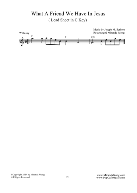 What A Friend We Have In Jesus Lead Sheet In C Key Sheet Music