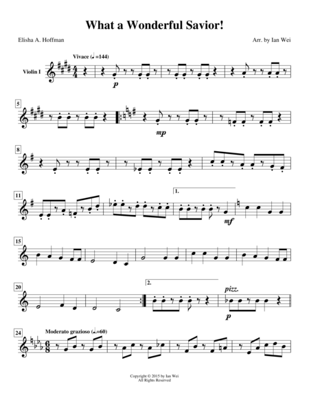 Free Sheet Music What A Wonderful Savior For String Quartet