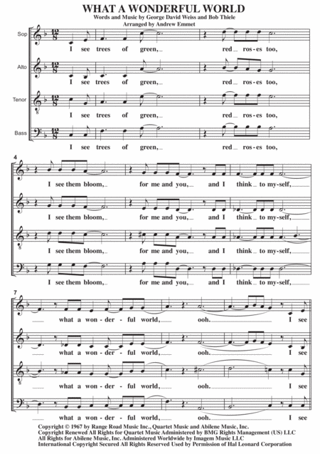 Free Sheet Music What A Wonderful World A Cappella