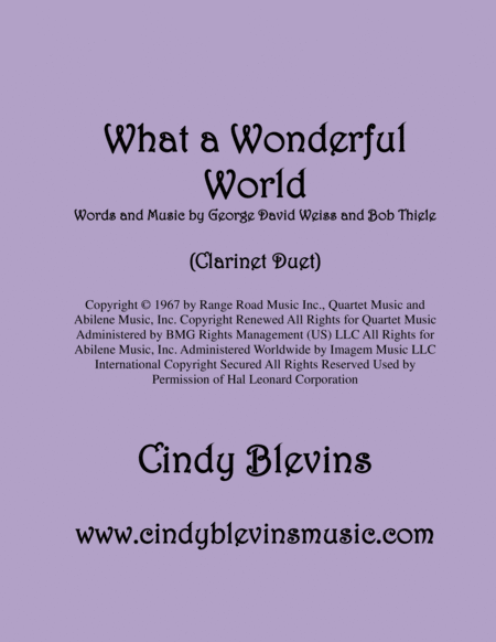 Free Sheet Music What A Wonderful World Arranged For Clarinet Duet
