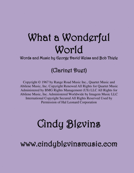 What A Wonderful World Arranged For Clarinet Duet Sheet Music