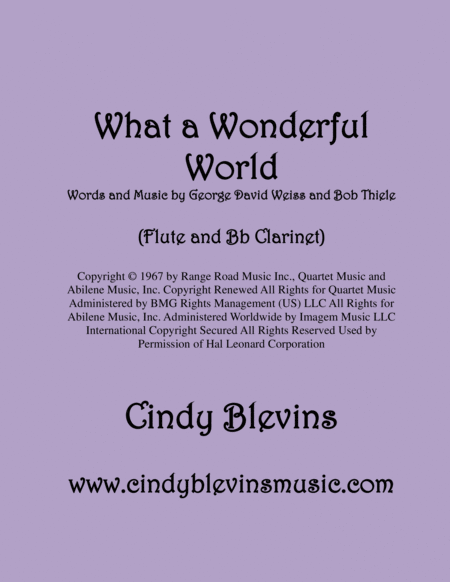 What A Wonderful World Arranged For Flute And Bb Clarinet Sheet Music