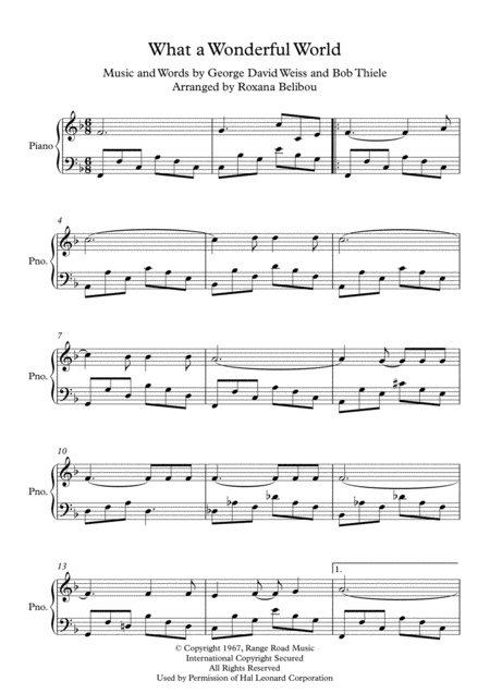 What A Wonderful World By Louis Armstrong Piano Sheet Music