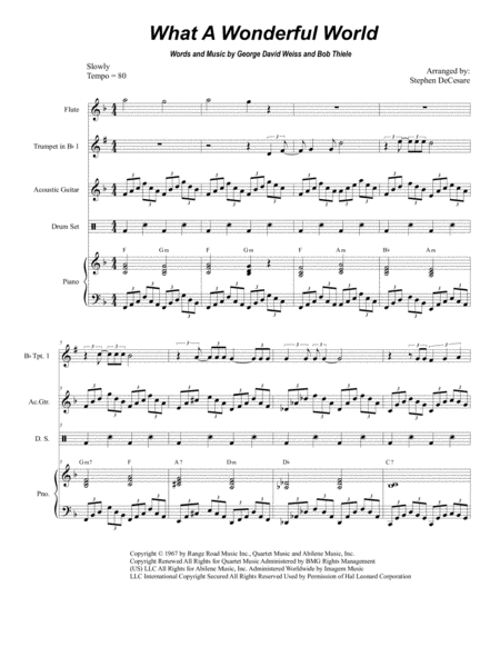 Free Sheet Music What A Wonderful World Duet For Bb Trumpet