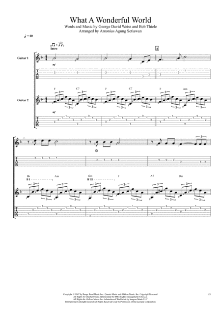 Free Sheet Music What A Wonderful World Duet Guitar Tablature