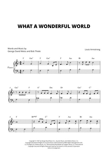 Free Sheet Music What A Wonderful World Easy Beginner Piano