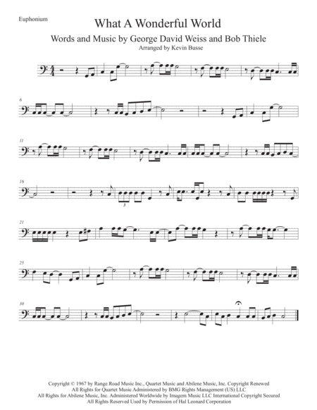 What A Wonderful World Easy Key Of C Euphonium Sheet Music