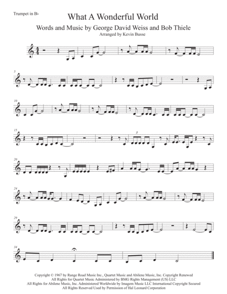 Free Sheet Music What A Wonderful World Easy Key Of C Trumpet