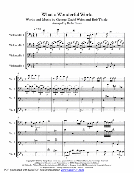 What A Wonderful World For Cello Quartet Sheet Music