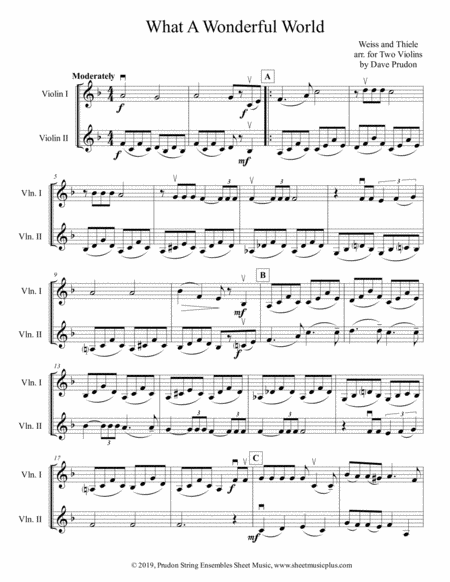 What A Wonderful World For Two Violins Sheet Music