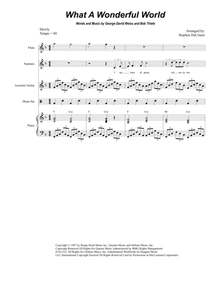 Free Sheet Music What A Wonderful World For Vocal Quartet Satb