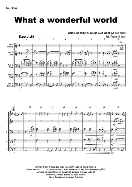 What A Wonderful World Louis Armstrong Saxophone Quintet Sheet Music