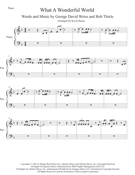 Free Sheet Music What A Wonderful World Original Key Piano