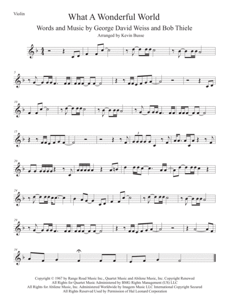 What A Wonderful World Original Key Violin Sheet Music