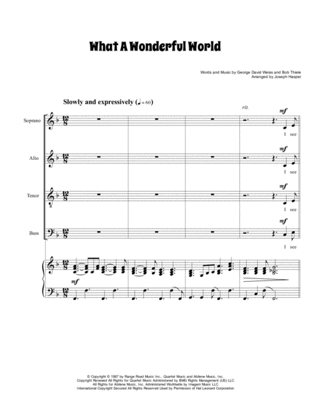 Free Sheet Music What A Wonderful World Satb With Piano