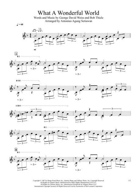 Free Sheet Music What A Wonderful World Solo Guitar Score