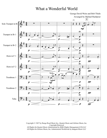 What A Wonderful World Solo Trumpet And Brass Ensemble Sheet Music