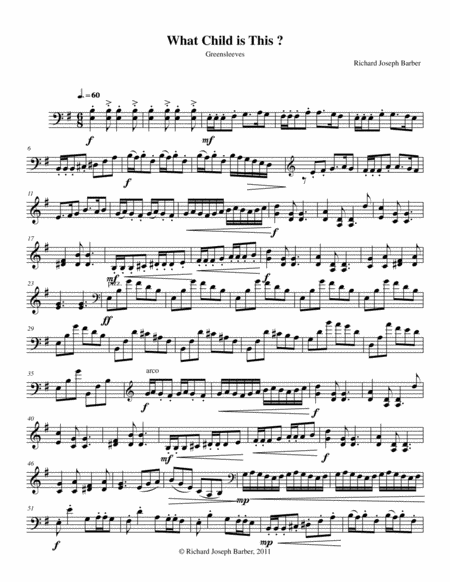 Free Sheet Music What Child Is This Cello Part