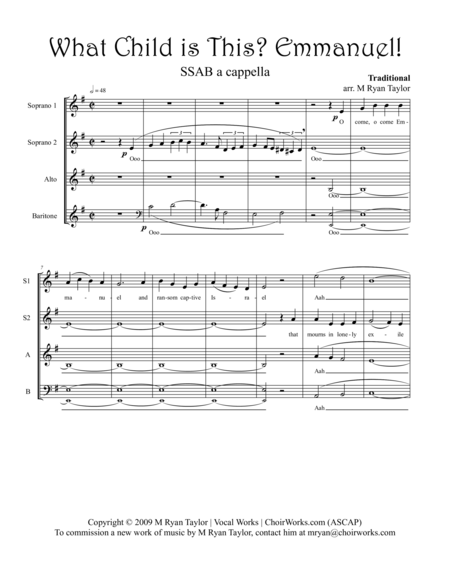 What Child Is This Emmanuel Ssab Acapella Choir Sheet Music