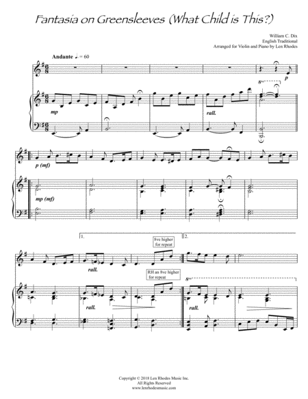 Free Sheet Music What Child Is This Fantasia On Greensleeves For Violin And Piano