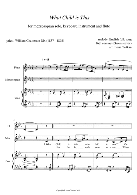 Free Sheet Music What Child Is This For Mezzosoprano Solo Piano And Flute C Minor