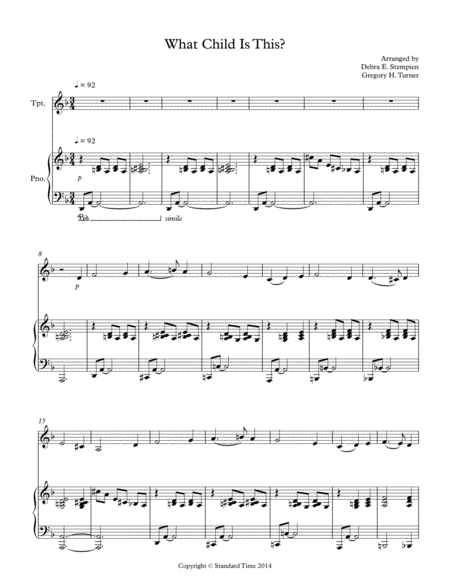 Free Sheet Music What Child Is This For Trumpet Solo With Piano Accompaniment