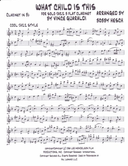 What Child Is This From A Charlie Brown Christmas For Solo Jazz B Flat Clarinet Sheet Music