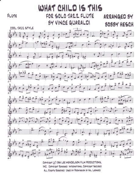 What Child Is This From A Charlie Brown Christmas For Solo Jazz Flute Sheet Music