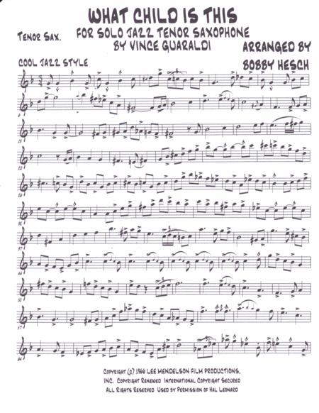 What Child Is This From A Charlie Brown Christmas For Solo Jazz Tenor Saxophone Sheet Music