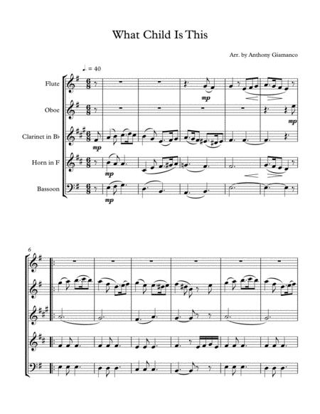 Free Sheet Music What Child Is This Wind Quintet