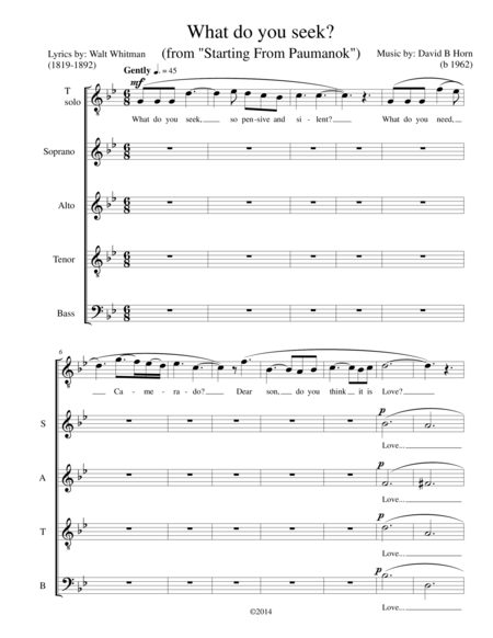 What Do You Seek Walt Whitman Songs Sheet Music